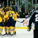 The Michigan hockey team celebrates in third period on Friday. They beat Michigan State 5-1.
